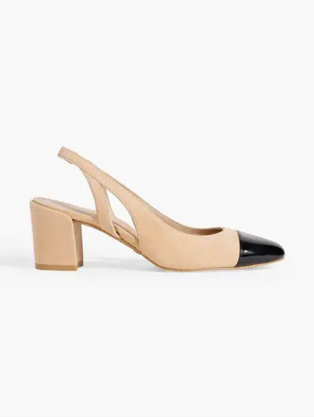 NWOT Stuart Weitzman Sleek 50 suede and patent-leather slingback pumps in sand